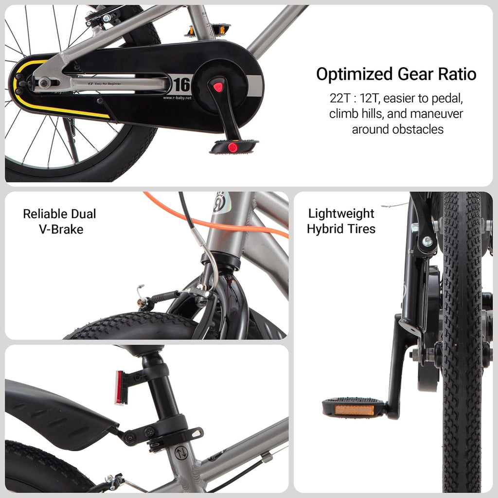 RoyalBaby EZ Fride Kids Bike 16 18 20 Inch, Lightweight Aluminum 2-in-1 Balance to Pedal Bike with One-Key Switch for Boys Girls Ages 4+