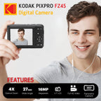 KODAK PIXPRO FZ45 16MP Digital Camera with 4X Optical Zoom 27mm Wide Angle and 2.7" LCD Screen Bundle with 32GB SD Memory Card  AA Batteries (4 Pack)  Lens Cleaning Cloth (White)