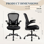 Flysky Ergonomic Home Office Desk Chair Set of 8 - Lumbar Back Support, Breathable Mesh Swivel Computer Task Chair with Wheels and Flip-up Arms, Height Adjustable, Black