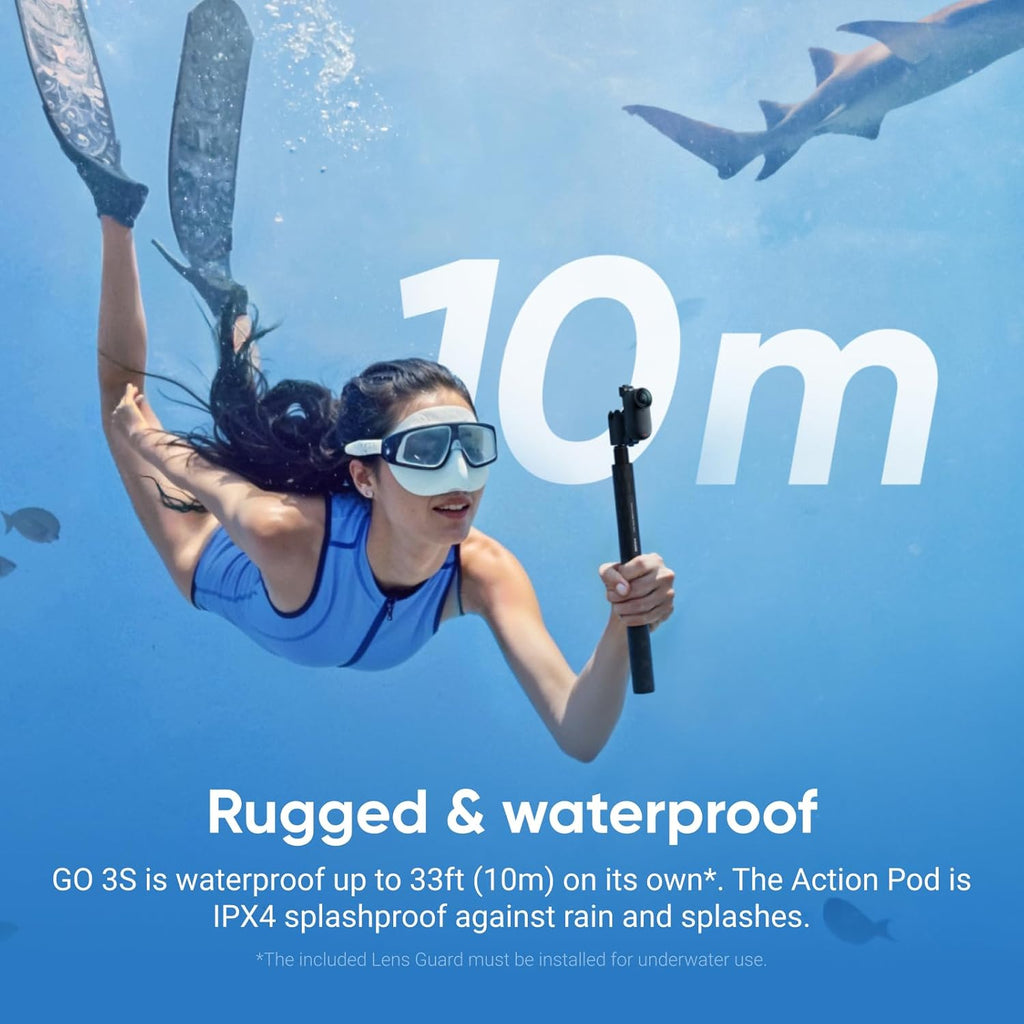 Insta360 GO 3S - 128 GB Black 4K Tiny Portable Vlogging Camera  Hands-Free POVs  Mount Anywhere  Stabilization  140 Min Battery Life  10m Waterproof  Pet POV