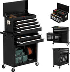 8-Drawer Rolling Tool Chest with Wheels, 2-in-1 Detachable Tool Box with Drawers and Large Cabinet, Rolling Tool Chest Storage Cabinet with Lockable for Warehouse, Garage, Workshop (Black)