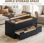 Coffee Table Lift Top with 2 Drawers, 40 Inch Multi-Function Coffee Table with Hidden Compartment, Curved Profile Design, Converts to Home Office Table for Living Room, Black