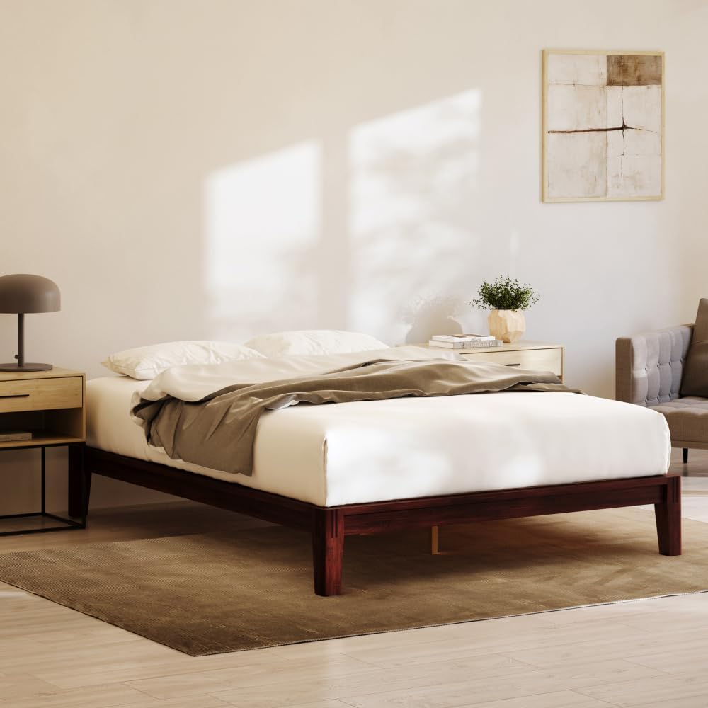 Nectar Bamboo Platform Bed Frame - Twin - Walnut - Floating Center Support Legs - 12” Height - Easy Tool Free Set Up - Contemporary and Durable - Sturdy Wooden Support Slats - Holds Up to 500 Pounds
