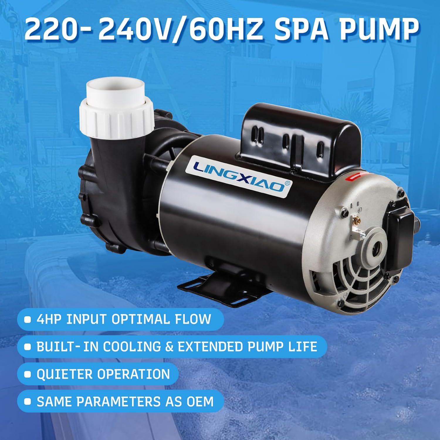 SPA Pump  4HP Hot Tub Pump - 2 Speed LX SPA Pumps Motor 220-240V  2" Port  56 Frame (Model: 56WUA400-II)
