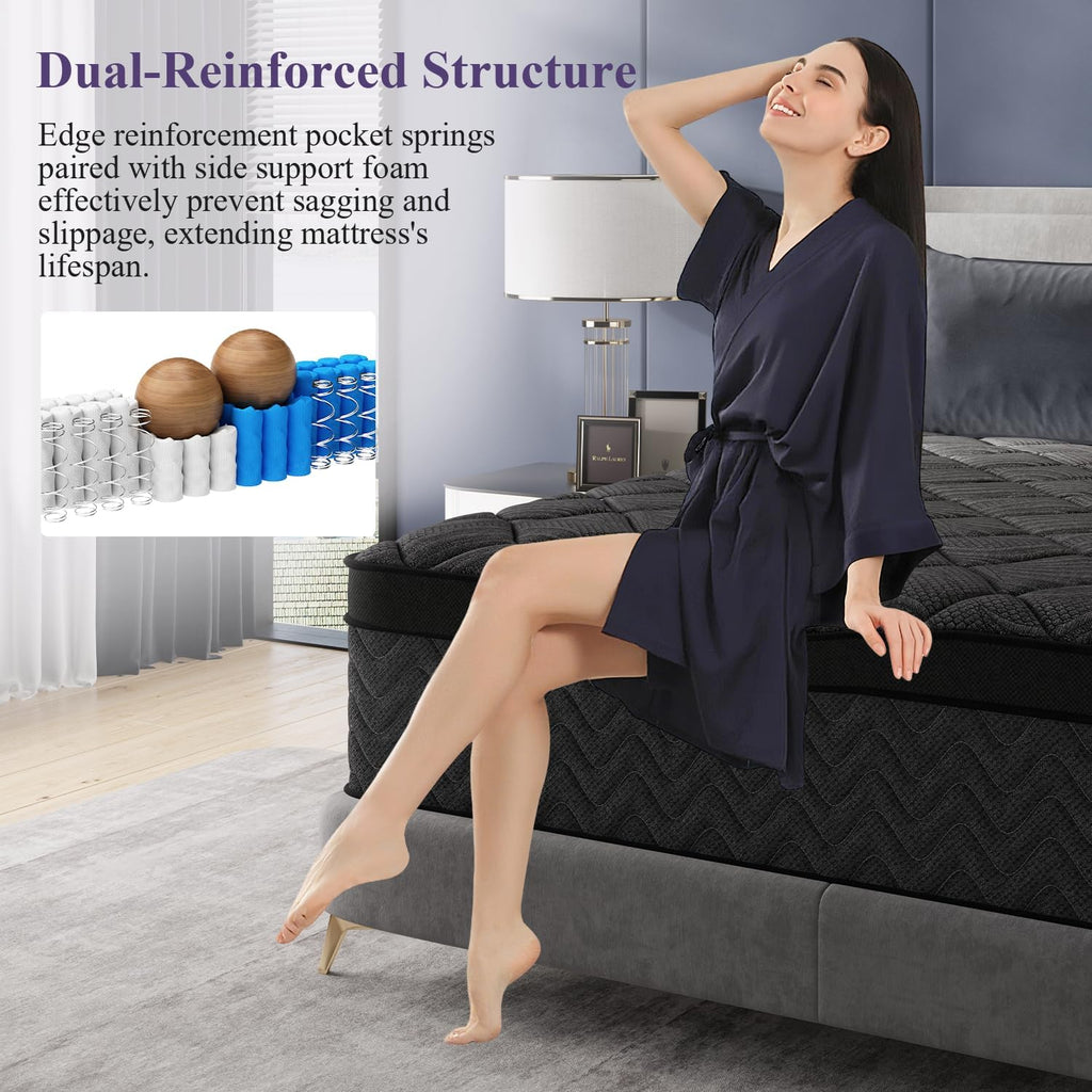 King Mattress, 14 Inch Luxury Hybrid King Size Mattress in a Box, Medium Firm Mattresses with Cooling Gel Memory Foam & Pocket Springs, Double Additional Support, 365-Night Trial