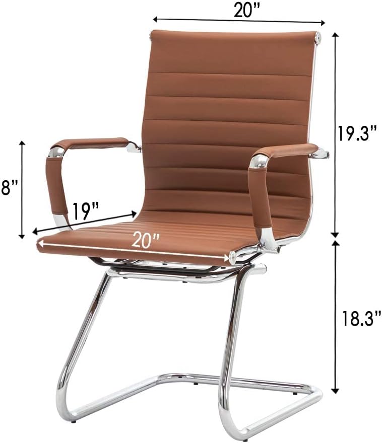 HNY Leather Office Guest & Reception Chairs Set of 2, Modern Waiting Room Chairs with Arms, Desk Chair no Wheels with Sled Base for Conference Room, Coffee