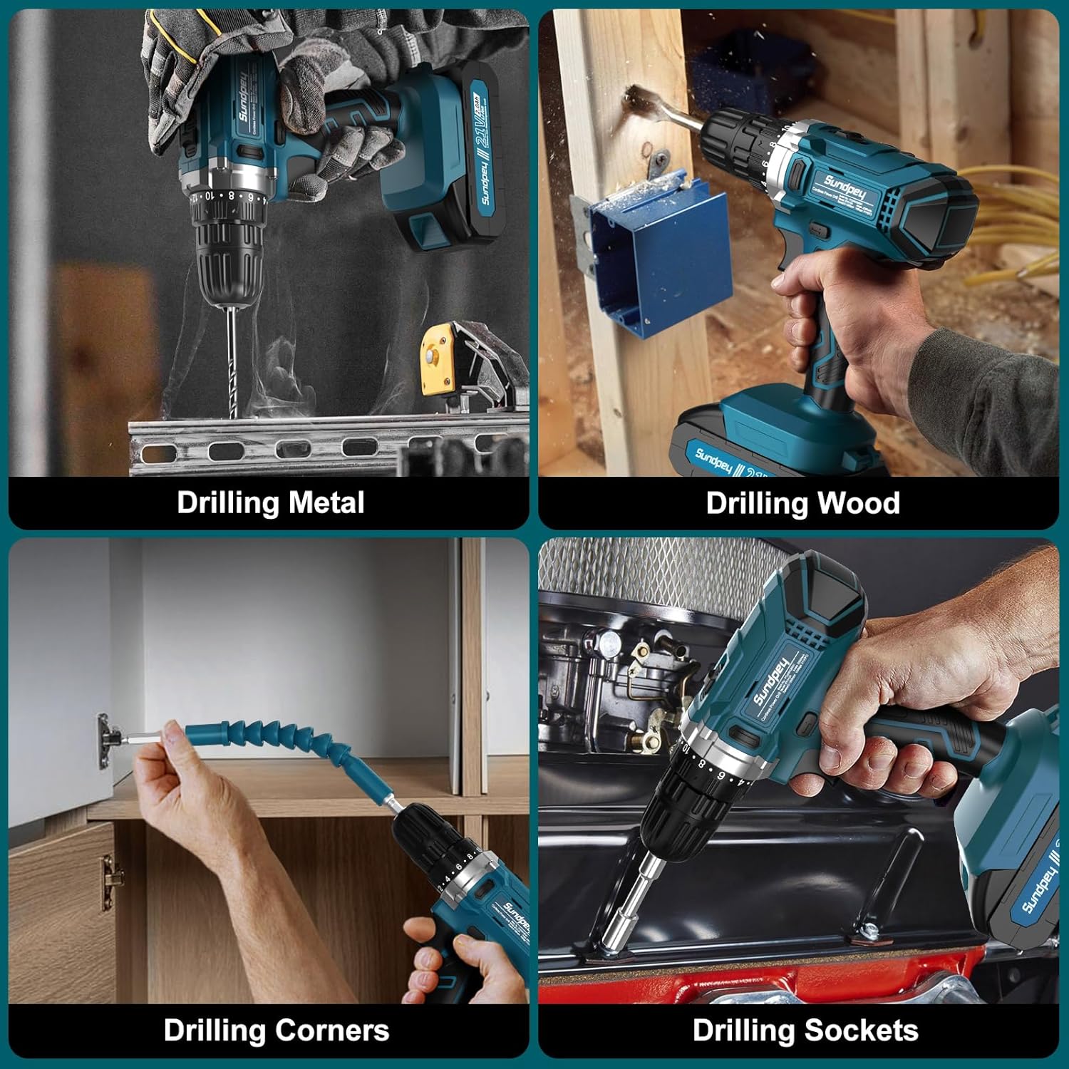 Tool Kit with 21V Cordless Drill - Sundpey 255-PCs Portable Complete General Basic Home and Auto Repair Tool Set with Drawer for Handyman & Diyer & Homeowner - Power Drill with 2 x 2.0Ah Batteries
