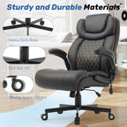 550LBS Big and Tall Office Chair, Comfy Heavy Duty Executive Chair with Adjustable Lumbar Support Double Spaces Casters, PU Leather Extra Wide Seat Ergonomic Computer Desk Chair for Back Pain, Black