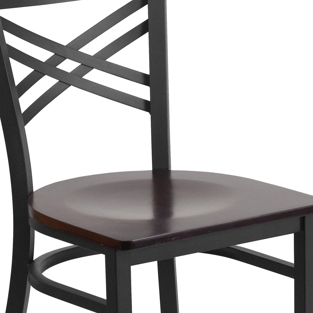 Flash Furniture 2 Pack HERCULES Series Black ''X'' Back Metal Restaurant Chair - Walnut Wood Seat