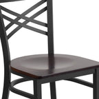 Flash Furniture 2 Pack HERCULES Series Black ''X'' Back Metal Restaurant Chair - Walnut Wood Seat