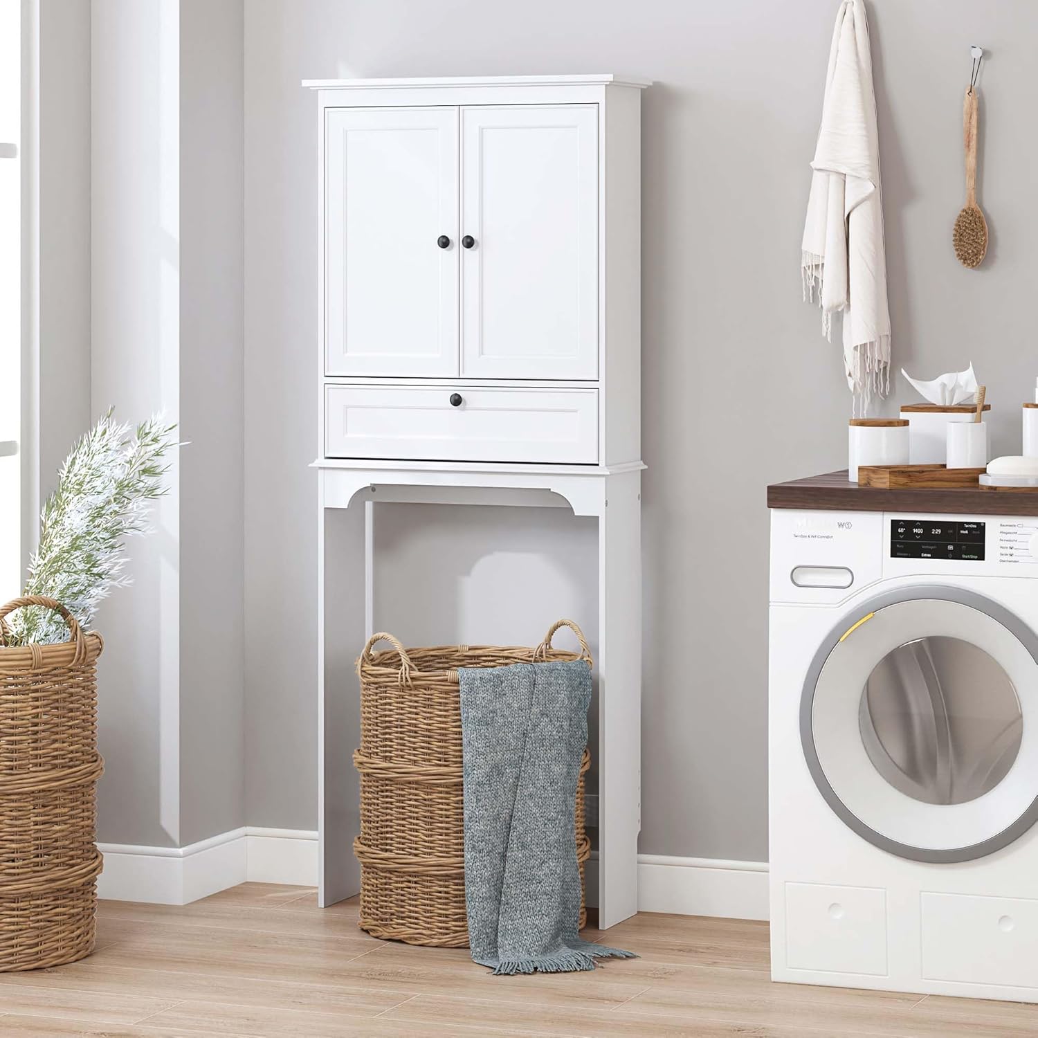 Spirich Over The Toilet Storage Cabinet, Bathroom Above Toilet Storage Cabinet with Doors and Adjustable Shelves, White