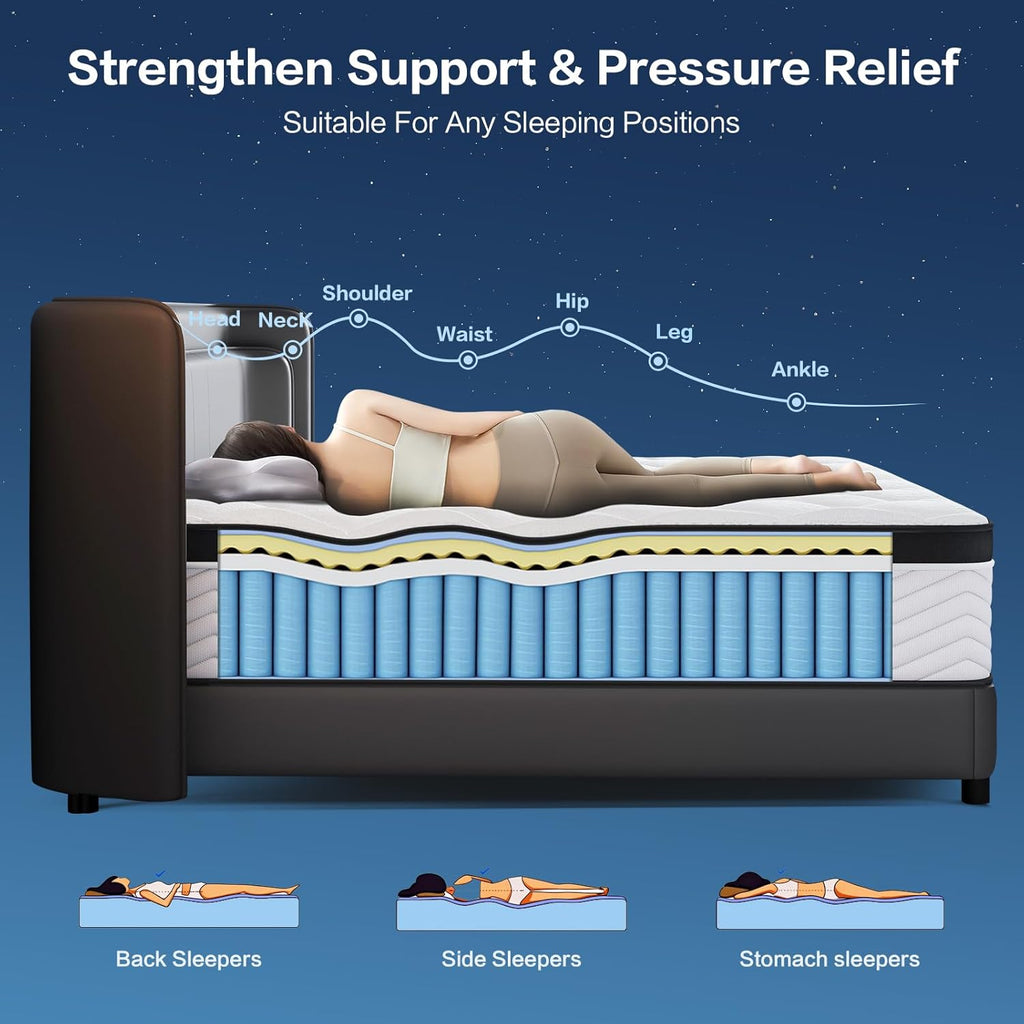 14-Inch Queen Size Mattress - Hybrid Medium Firm Queen Mattress Memory Foam CertiPUR-US Certified Innerspring Pressure Relief Motion Isolation Matress in a Box