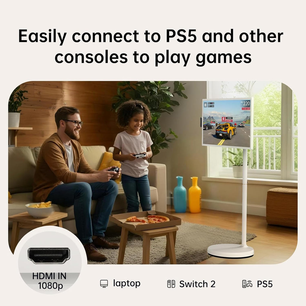 ApoloSign 32 inch FHD Smart Portable TV Gen2  16G +128G Storage  Android 15 OS  15000mAh  Rolling TV on Wheels with Rotatable Touch Screen  Built-in Battery  Full Swivel Rotation  Voice Remote