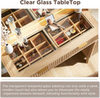 RedLemon 48" Fluted Vanity Desk with 36" Large HD Mirror and Lights, Modern Wood Glass Tabletop Makeup Table with Adjustable Storage Shelves, 5 Drawers, Charging Station for Bedroom, Natural Oak