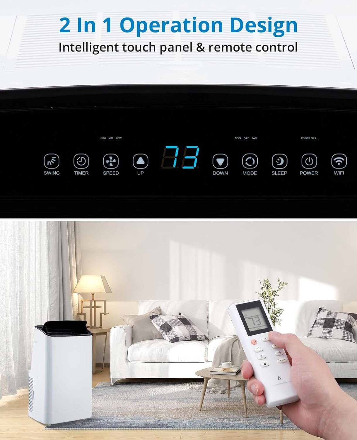 14,000 BTU Portable Air Conditioner Cools Up to 750 Sq.Ft, 3-IN-1 Quiet Portable AC Unit with Remote Control & Installation Kits for Large Room, Smart/Sleep Mode, Auto Swing, 24H Timer