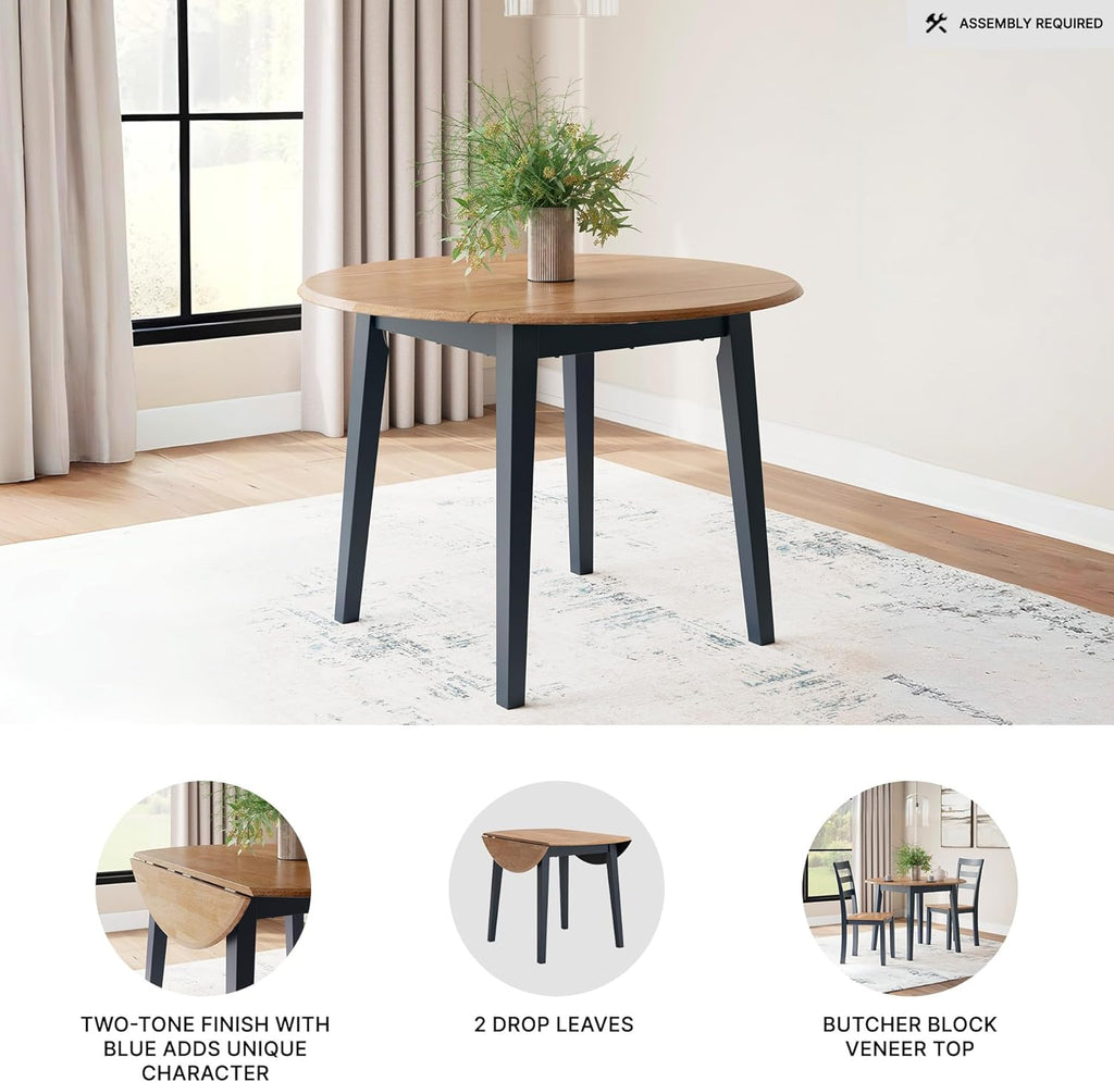 Signature Design by Ashley Gesthaven Modern Dining Drop Leaf Table with 4 Legs, Light Brown & Blue
