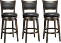 PrimeZone Swivel Bar Stools Set of 3, 26 Inch Counter Height Barstools, Black Faux Leather Bar Stool with High Backrest & Solid Wood Legs & Wrap-around Footrest, Counter Stools for Kitchen Island, Pub