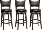 PrimeZone Swivel Bar Stools Set of 3, 26 Inch Counter Height Barstools, Black Faux Leather Bar Stool with High Backrest & Solid Wood Legs & Wrap-around Footrest, Counter Stools for Kitchen Island, Pub