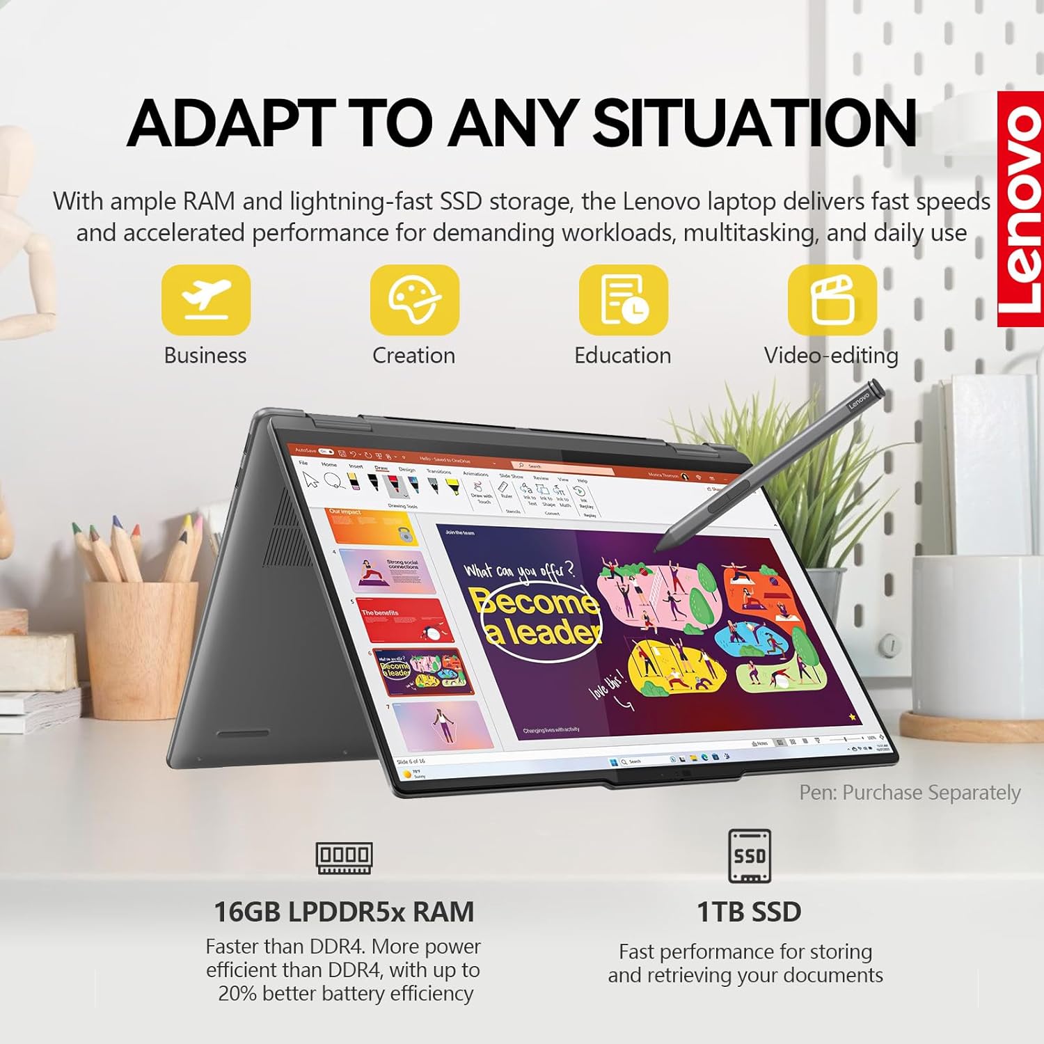 Lenovo Yoga 7i 2 in 1 Laptop Touchscreen  16" FHD+ 360 Foldable Touch Screen Convertible  Intel Core Ultra 7  Windows 11 Pro Laptop PC  16GB DDR5 RAM 1TB SSD  Backlit 10-Key  Fingerprint