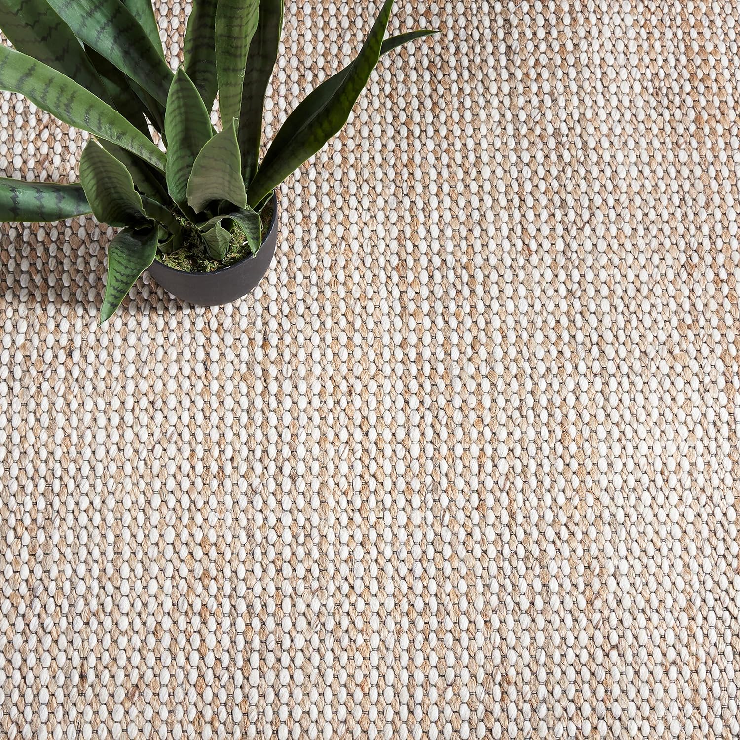 SAFAVIEH Natural Fiber Collection Area Rug - 9' x 12', Natural & Beige, Handmade Farmhouse Jute & Wool, Ideal for High Traffic Areas in Living Room, Bedroom (NFB553B)