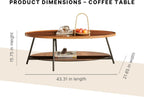 Shrine Glass Coffee Table, Black Walnut Table for Living Room, Glass and Wood Table, 43.3" D x 21.6" W x 15.7" H, Brown Glass Base, Walnut Wood Top&Black Metal Frame