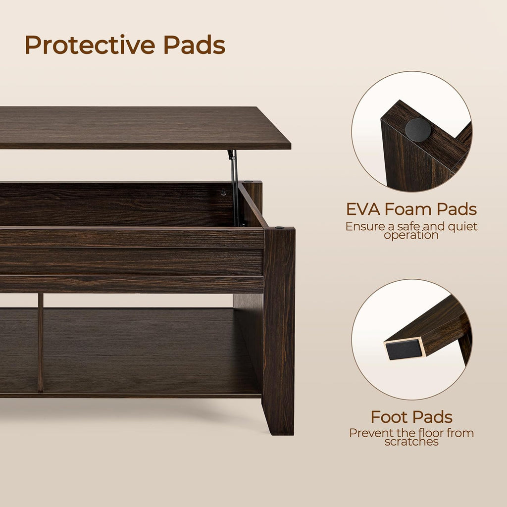 Yaheetech Lift Top Coffee Table with Hidden Storage Compartment & 2 Open Shelves, Rising Tabletop Pop Up Center Table for Living Room Reception Room, 47.5'' L, Espresso