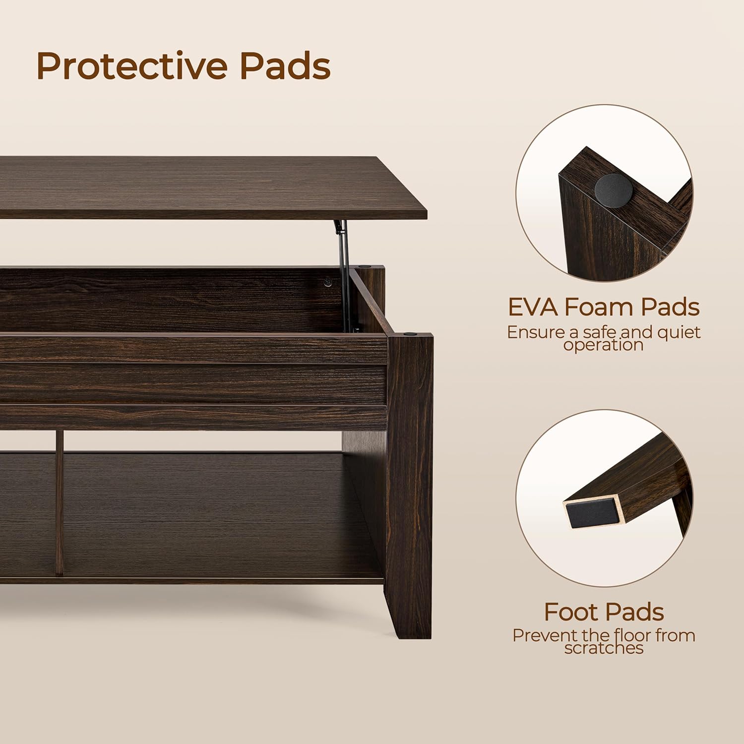 Yaheetech Lift Top Coffee Table with Hidden Storage Compartment & 2 Open Shelves, Rising Tabletop Pop Up Center Table for Living Room Reception Room, 47.5'' L, Espresso