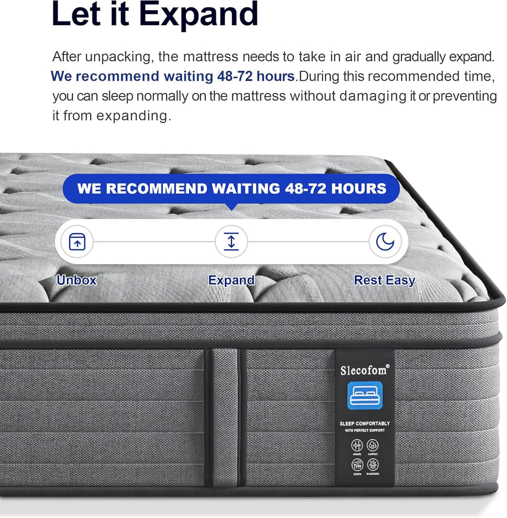 Firm King Mattress,12 Inch King Size Hybrid Mattress with Extra Lumbar Support for Back Pain Relief, Cool Sleep, Edge Support, Firm Pocket Spring with Motion Isolation, Fiberglass-Free