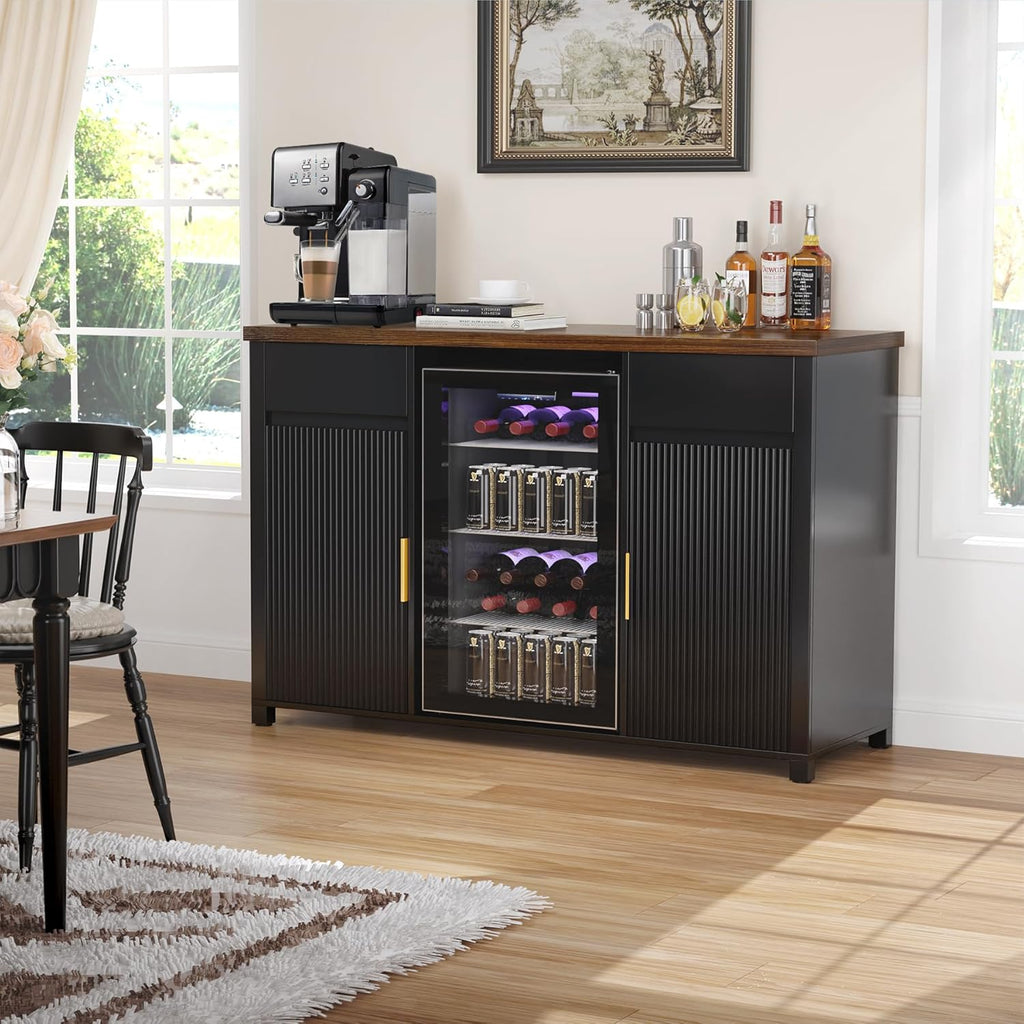 GDLF Large Coffee Bar Cabinet with Fridge Space, Mini Fridge Cabinet with Wine Storage, Buffet Sideboard Table for Home, Fluted Modern Design,53.2" L