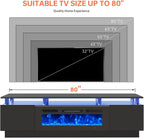 MXV 80" Fireplace TV Stand, Modern Entertainment Center & 36 Inch Electric Fireplace, Remote Control, LED Light, Fire Place Tv Stand for Living Room for TVs up to 90", Black + Black