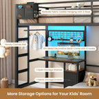 DICTAC Bunk Bed with Desk,Led Lights and Charging Station Twin Over Twin Bunk Beds with Storage Drawers and Shelves,Metal L-Shaped Kids bunk Bed with Safety Guardrail&Ladder,No Box Spring Needed,Black