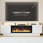 LEMBERI 70 Inches Fireplace TV Stand for TVs up to 80 Inches with 36'' Electric Fireplace & Remote, Modern Entertainment Center with Luxury LED Light,Woodeen TV Console for Living Room