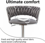 Velvet Bar Stools Set of 4, Counter Height Bar Stools with Low Back, Modern Adjustable Barstools, 360° Swivel Bar Chairs for Kitchen Island (Grey)