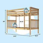Max & Lily Bunk Bed Twin over Twin, Solid Wood Bunk Bed Frame with Ladder for Kids, 14" Safety Guardrails, Easy Assembly, No Box Spring Needed, Natural