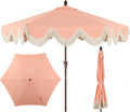 JONATHAN Y UMB1001 Collins 9 ft. Classic Cottage Tassel Market Patio Umbrella with Auto-Tilt  Crank  Wind Vent and UV Protection
