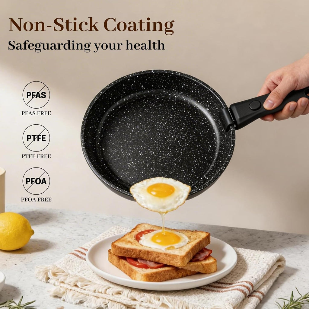 Pots and Pans Set - Non Stick 25 Pieces Cookware Set Pots and Pans with Detachable Handles, Includes Pans, Pots, Utensils, Trivets for Hot Dishes, Lids, Space-Saving Cookware