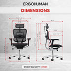 Ergohuman Eurotech ME7ERG GEN2 High Back Mesh Office Chair with Tilt Tension Control, Tilt Lock, Back Angle, Back Height, Synchro Tilt, Seat Height, Seat Depth, and Arm Height Adjustments, Black