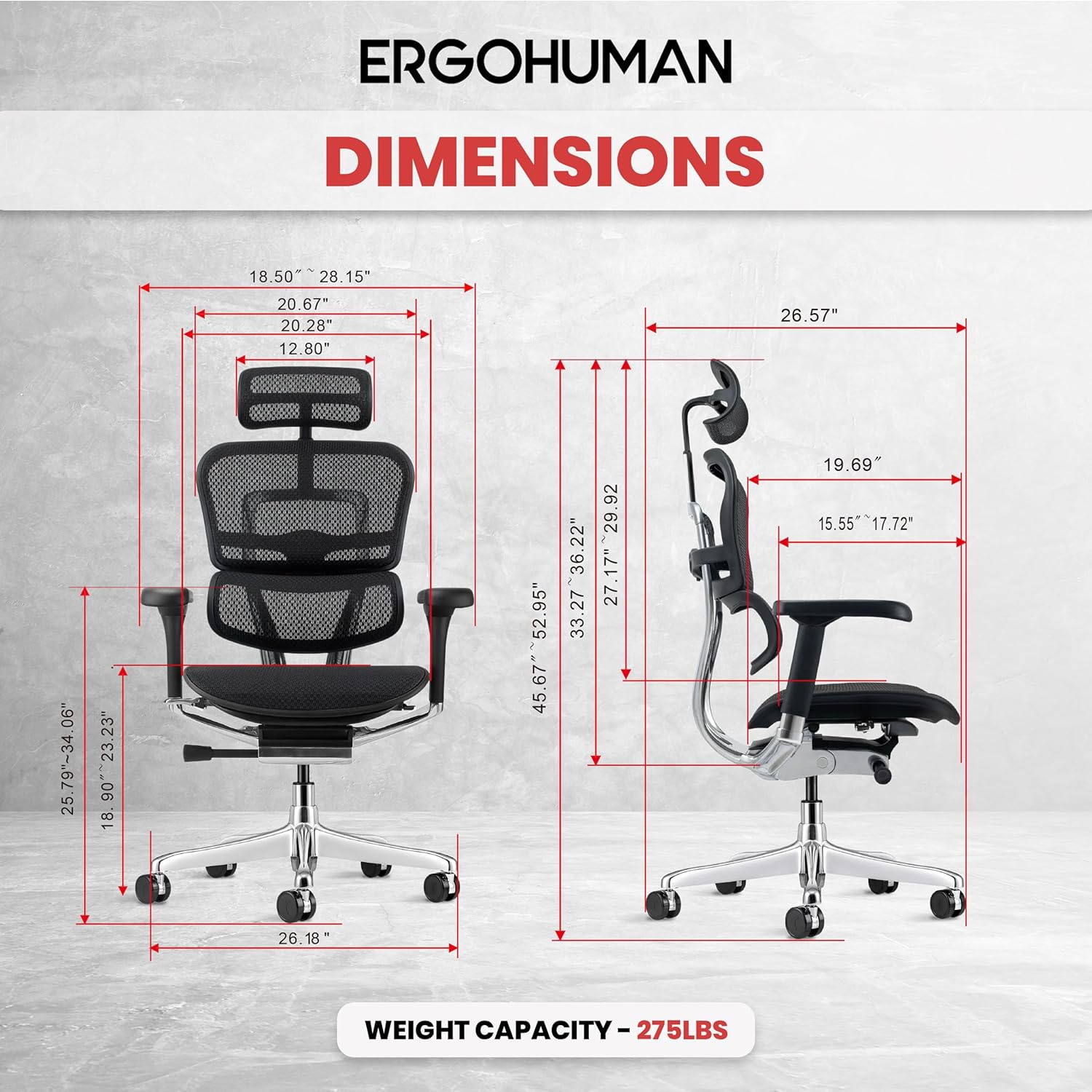 Ergohuman Eurotech ME7ERG GEN2 High Back Mesh Office Chair with Tilt Tension Control, Tilt Lock, Back Angle, Back Height, Synchro Tilt, Seat Height, Seat Depth, and Arm Height Adjustments, Black