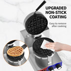 Commercial Waffle Maker - Belgian Waffle Maker w/Non-stick Baking Pan and 550℉ Heating, 1200W Rotating Waffle Iron for 1.2" Thick, Stainless Steel Round Waffle Machine for Restaurant