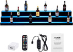 VEVOR LED Lighted Liquor Bottle Display Shelf, 3 Tiers 60 Inches, Supports USB, Illuminated Home Bar Shelf with RF Remote & App Control 7 Static Colors 1-4 H Timing, Acrylic Light Shelf
