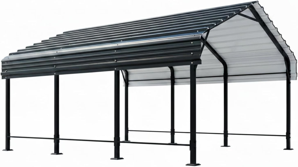 12x15 FT Heavy Duty Metal Carport, All-Weather Outdoor Vehicle Shelter with Steel Roof & Reinforced Frame, Permanent Car Canopy for Trucks, SUVs, Boats & Garden Storage(Gray)