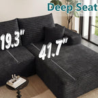 95" U-Shape Cloud Couch, Modern Modular Sectional L-Shape Sofa with Ottoman, Corduroy Upholstered Couches Deep Seat Sleeper Chaise Longue for Living Room, No Assembly Required(Black, Right Facing)