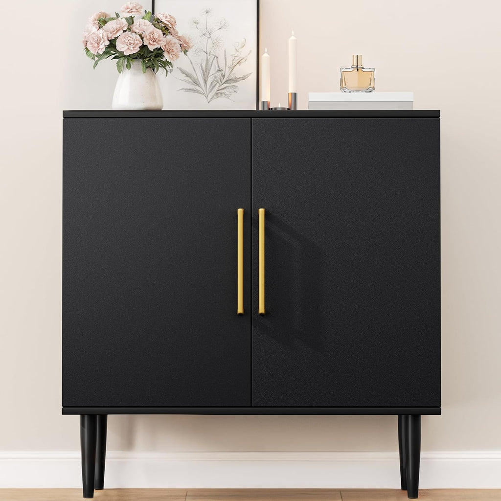 Vrullu Modern Storage Cabinet, Free Standing Buffet Cabinet, Black Sideboard and Buffet Storage, Wood Accent Furniture for Living Room, Hallway, Entryway, Dining Room (1, Black) | Modern, Sideboard, Buffet Storage, with Doors, Accent Cabinet, 1