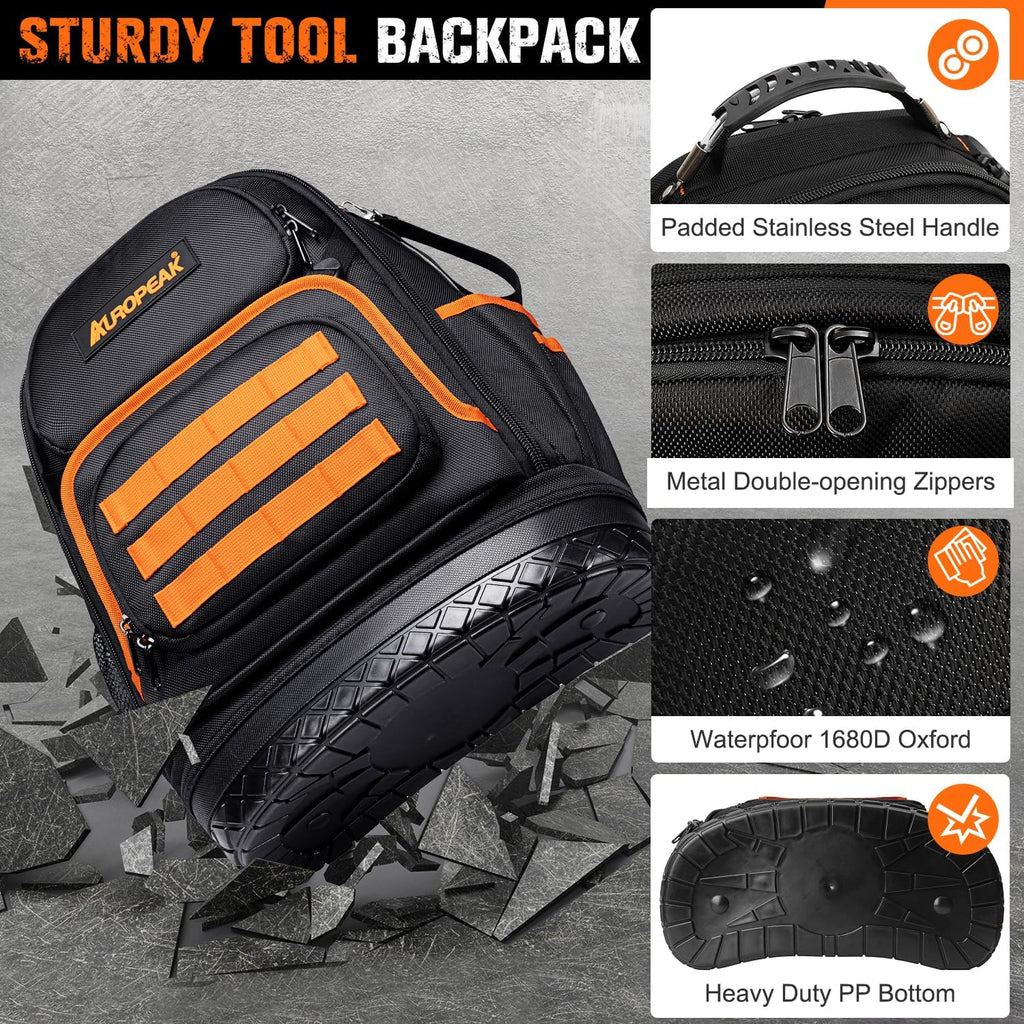96-Pocket Hvac Tool Backpack Heavy Duty, Electrician Tool Bag Backpack for Men Women, Hvac Tool Bag Organizer, Large Tool Backpack with Laptop Compartment & Molded Base for Construction