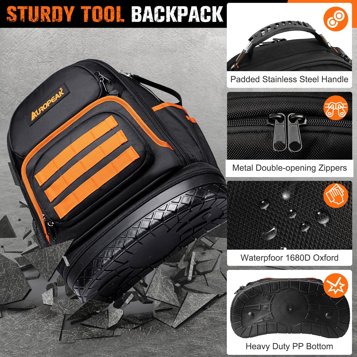 96-Pocket Hvac Tool Backpack Heavy Duty, Electrician Tool Bag Backpack for Men Women, Hvac Tool Bag Organizer, Large Tool Backpack with Laptop Compartment & Molded Base for Construction