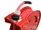 MILTON Industrial Hose Reel 2790-50D  Auto Retractable  Chemical Resistant  Prevent Cracking  Flexible in Extreme Conditions 1/2” Hose ID  50 Foot Rubber Hose  300 PSI Max Pressure 1/2" Male NPT  Red