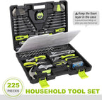 FASTPRO 225-Piece Household Tool Set, SAE & Metric Mechanics Hand Tool Set with Toolbox, Home/Auto Repairing Tool Kit for DIY, Home Maintenance and Car Repairing, Green