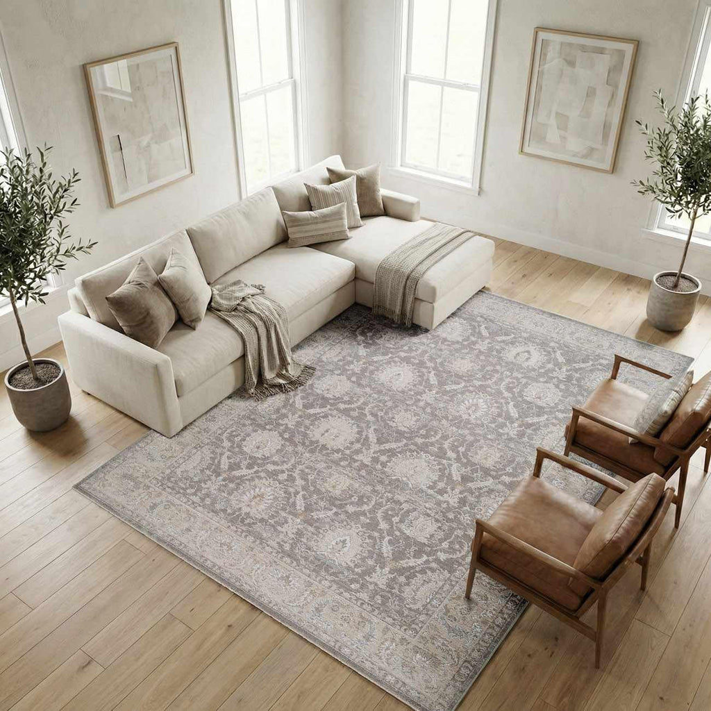 Hauteloom Bellington Living Room, Bedroom Area Rug - Neutral Traditional Bohemian Bordered - Gray, Cream, Beige, Brown - 7'10" x 10'2"
