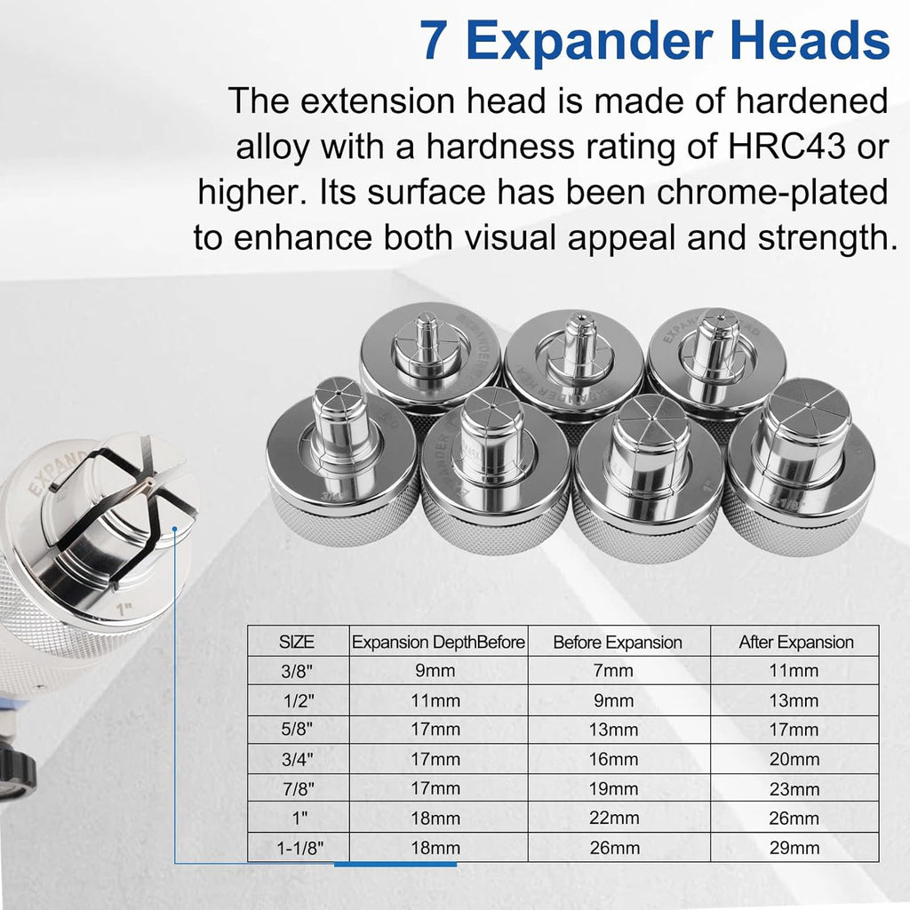 Hydraulic Tube Expander Swaging Tool HVAC Set, 3/8In to 1-1/8In OD Pipe Expander Tools with 7 Expander Heads, Flaring Tool HVAC for Expander Copper/Aluminum/Soft Steel Pipe