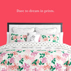 kate spade new york Bold Blossoms Full/Queen Comforter Set, 300 Thread Count Cotton Reversible Cover, All Season 3 Piece Bedding, Machine Washable, Floral Multicolor